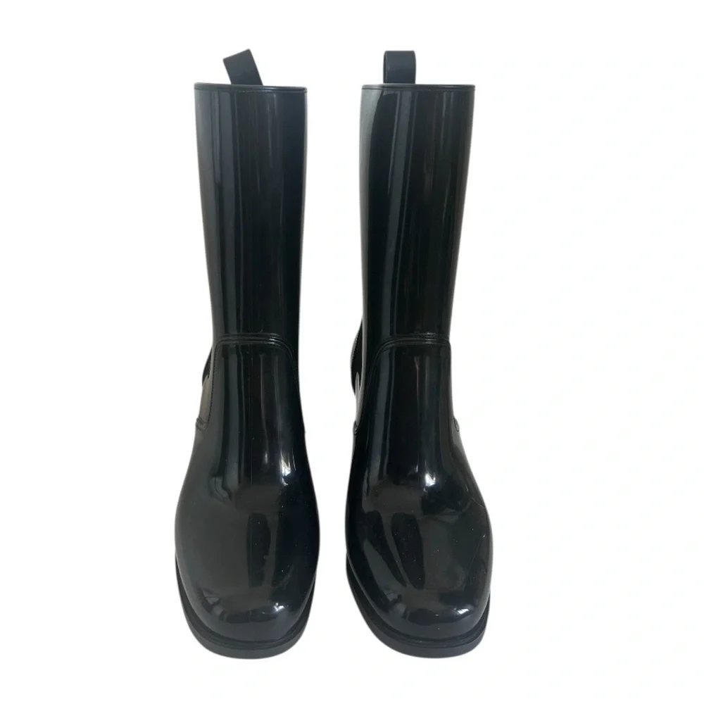 Christian Louboutin Black Rockstud  Spike Rubber Rain Boots Sz. 38